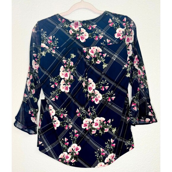 NWT Charter Club Etching Garden‎ Floral Top Shirt Pintuck Navy Blue Petite Small - Picture 6 of 12